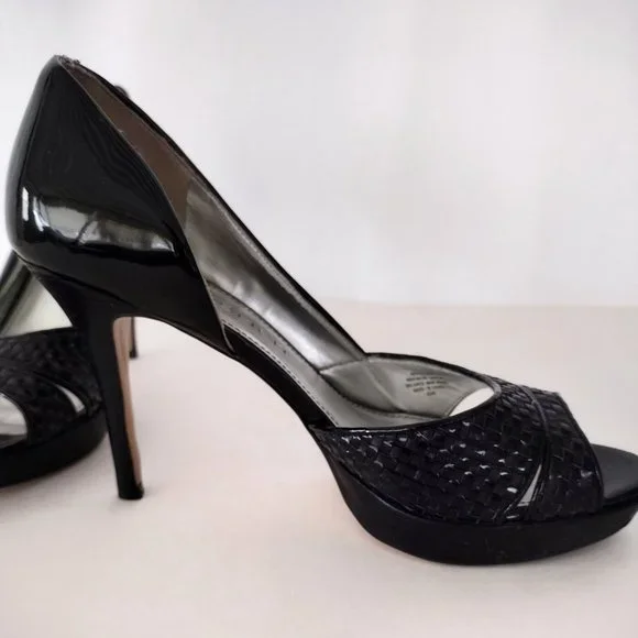 Marc Fisher Black Platform Open Toe Patent Leather Stiletto Pumps - Picture 5 of 16